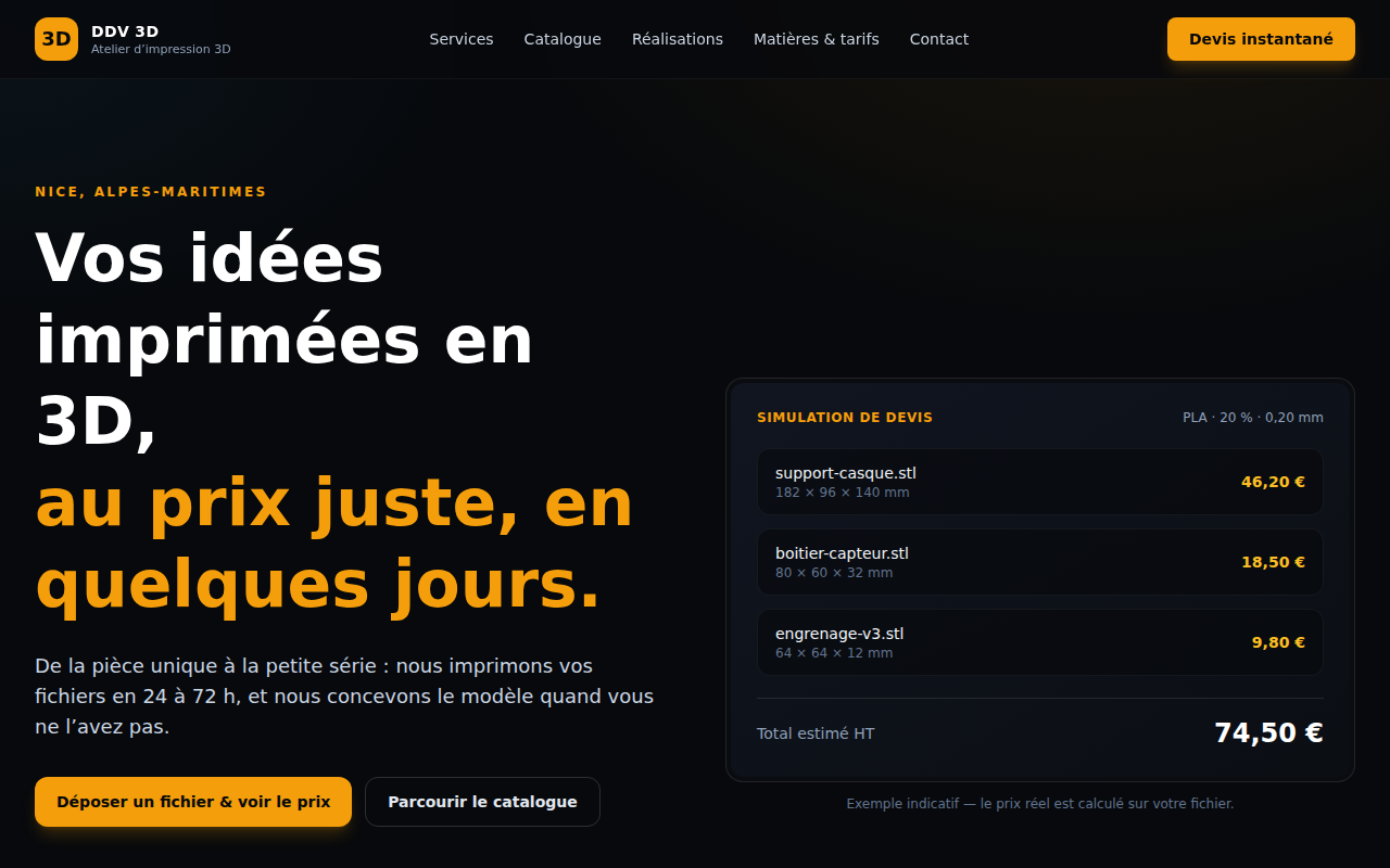 DDV 3D — Impression 3D & devis instantané