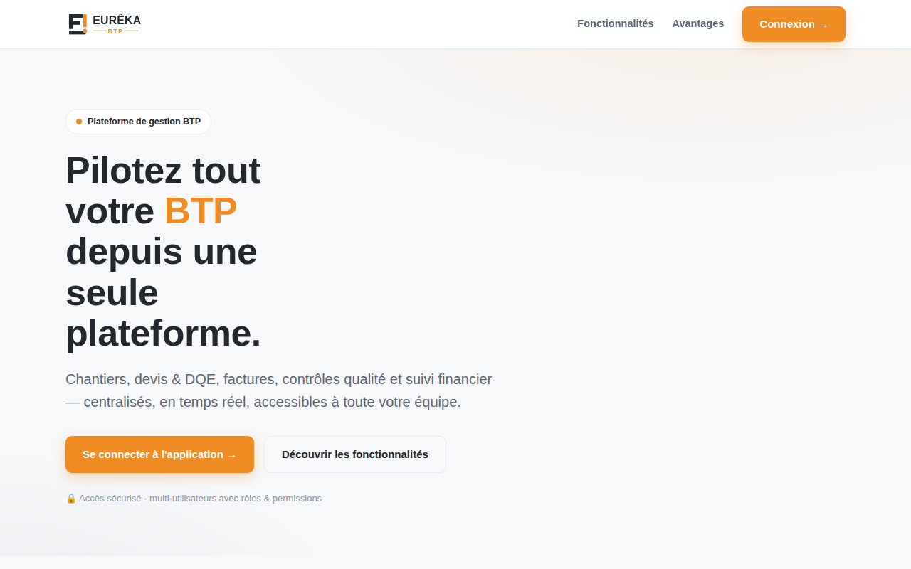 EUREKA BTP — Gestion de chantiers